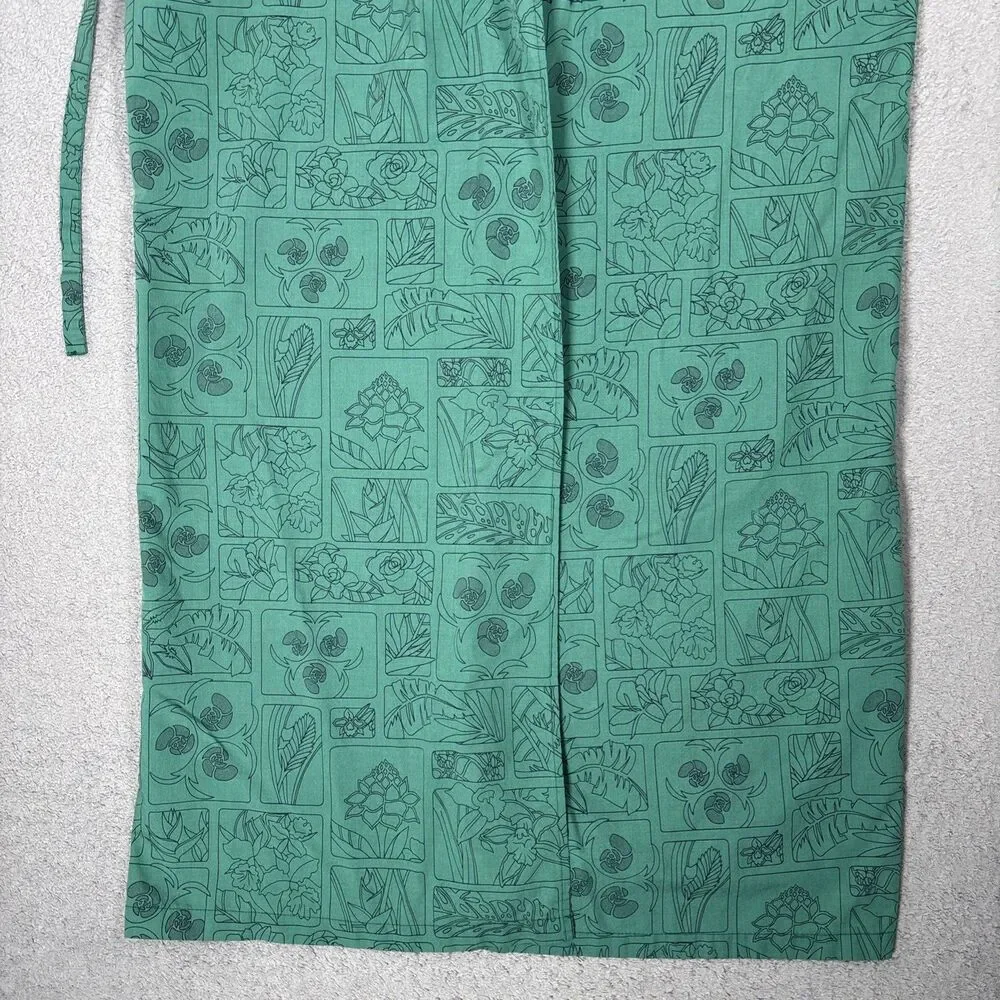 Vintage Women's‎ Emerald Green Kimono Robe Framed Botanical Patchwork Print MCM